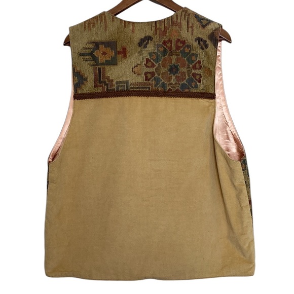 Vintage Tapestry Vest Womens XXL Tan Blue Southwestern Corduroy Waistcoat - Picture 2 of 12